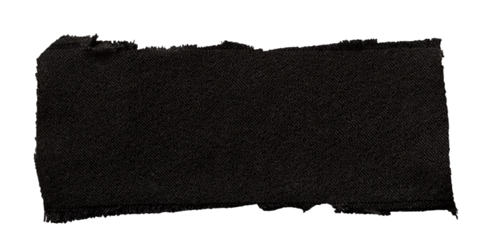 Torn black fabric strip with frayed edges on transparent background, isolated banner and texture overlay