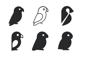 Obraz premium Tropical Bird Logo Variations. Bird. Icon set. Set Logo of tropical bird. harmonious logo variations of the same emblematic concept (Filled silhouette, Minimal