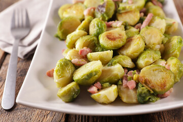 Healthy roasted brussel sprouts in plate