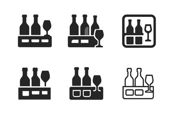 Fototapeta premium Home Bar Iconography. Home bar and entertainment area design. Icon set. Set Logo of home bar and entertainment area design: Wine glass and bottle rack.