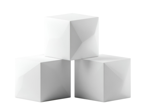 A 3D rendered image of three stacked, white, geometric cubes, creating a simple and modern visual on a black background