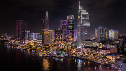 Night view of Ho Chi Minh city, taken by drone