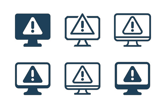 Error Analysis Icons. Error Log Analysis. Icon set. Set Logo of Error Log Analysis: dashboard with exclamation icon. harmonious logo variations of the same