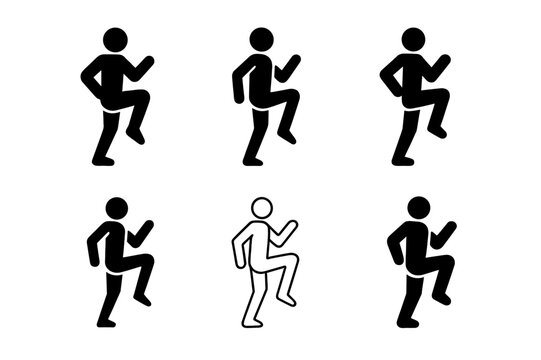 High Knees Logo Variations. high knees exercise. Icon set. Set Logo of high knees exercise: gym workout silhouette. harmonious logo variations of the same