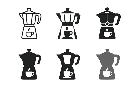 Caffeinated Drink Logos. Caffeinated Drinks. Icon set. Set Logo of Caffeinated Drinks: Coffee Pot. harmonious logo variations of the same emblematic concept,