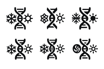 Genetic Adaptation Icons. genetic adaptation to extreme climate conditions. Icon set. Set Logo of genetic adaptation to extreme climate conditions: evolving