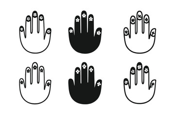 Obraz premium Floral Nail Art. pressed flowers manicure. Icon set. Set Logo of pressed flowers manicure: hand with floral nails. harmonious logo variations of the same