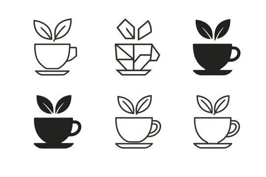 Nature Wellness Icons. Nature-based wellness tourism. Icon set. Set Logo of wellness tourism: herbal tea and leaves. harmonious logo variations of the same