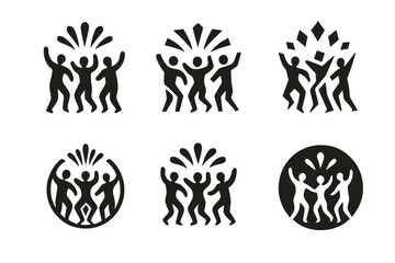 Fototapeta premium Carnival Logo Variations. Carnival celebration. Icon set. Set Logo of carnival celebration: dancing crowd silhouette. harmonious logo variations of the same