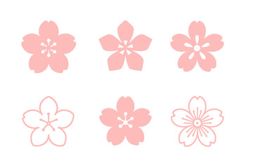 Cherry Blossom Icons. Cherry blossom season. Icon set. Set Logo of cherry blossom season: Single sakura flower close-up. harmonious logo variations of the same