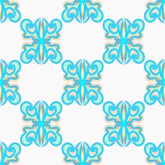 Neon tribal butterfly textile pattern in blue–cyan–orange. Perfect for rave fashion, festival decor, or UV-reactive home textiles.