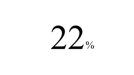 abstract 22 percent animation on white background. Motion graphics of number count concept. 4k