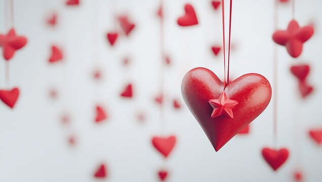 A Valentine's Day background featuring red hearts floating in the air, creating an enchanting and romantic atmosphere for love-themed designs. White background.