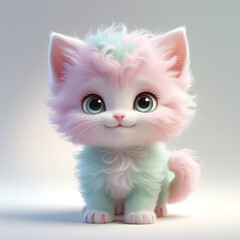 A beautiful domestic white ragdoll kitten with blue eyes and fluffy fur is an adorable baby feline portrait