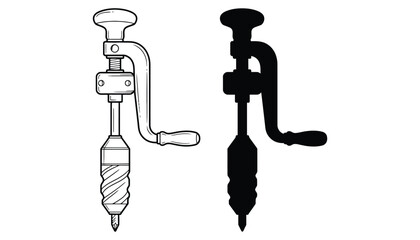 Hand drill illustration vintage tool drawing vector image art