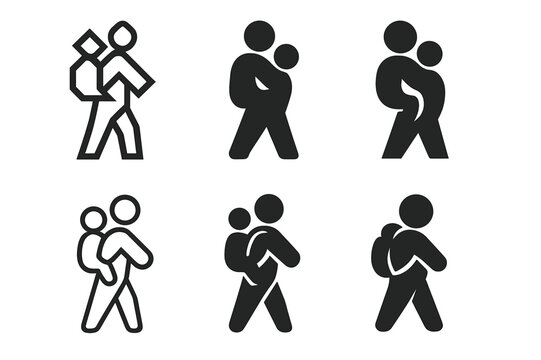 Child Carrying Logos. carrying a child on back. Icon set. Set Logo of carrying a child on back: backpack-style support. harmonious logo variations of the same