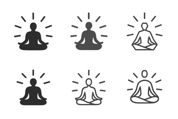 Harmonious Personal Growth Icons. Professional branding and personal development. Icon set. Set Logo of personal development: person meditating with light