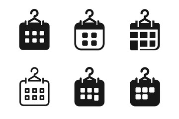 Hanging Calendar Icons. Hanging calendars and planners for easy access. Icon set. Set Logo of hanging calendars and planners for easy access: monthly wall