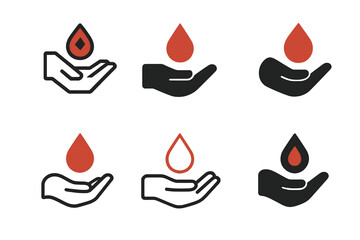 First Aid Logos. First aid training courses. Icon set. Set Logo of first aid: hand with drop of blood icon. harmonious logo variations of the same emblematic