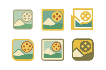 Fototapeta premium Creative Logo Variations. hand-tinted photo. Icon set. Set Logo of hand-tinted photo: film reel. harmonious logo variations of the same emblematic concept,