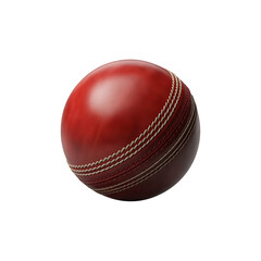 Red leather cricket ball with a visible seam, isolated on a white background as a sports object for the game of cricket