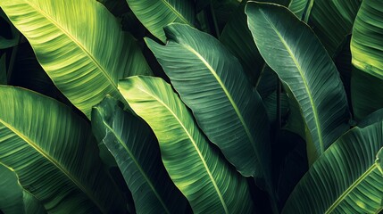 Obraz premium Lush green and yellow-streaked foliage fills the frame in a dense tropical display.