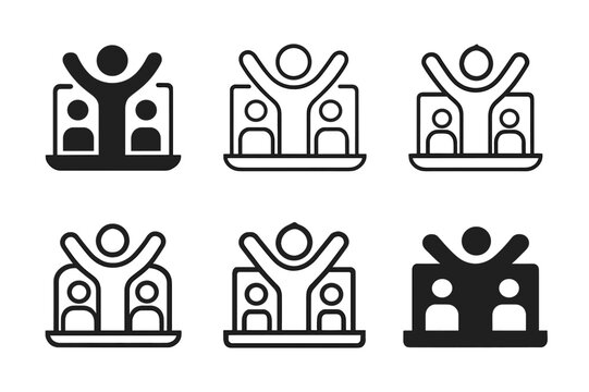 Virtual Team Emblems. Virtual team body language. Icon set. Set Logo of virtual communication: expressive avatar faces. harmonious logo variations of the same