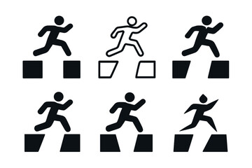 Challenge Overcoming Icons. Person overcoming challenges. Icon set. Set Logo of Person overcoming challenges: Hand reaching up. harmonious logo variations of