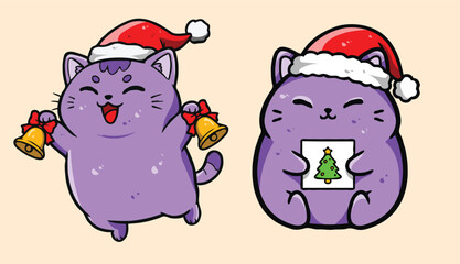 Cute Christmas Cat Wearing Santa Hat – Holiday Vector Illustration
