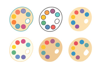 Watercolor Logo Variations. watercolor paints. Icon set. Set Logo of watercolor paints: mixing tray. harmonious logo variations of the same emblematic concept,