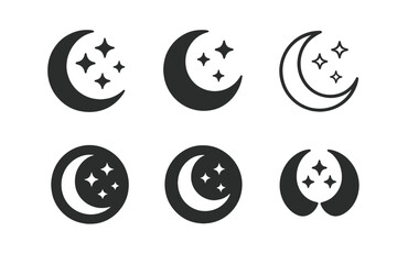 Starry Night Logos. Night. Icon set. Set Logo of Night: Starry sky. harmonious logo variations of the same emblematic concept (Stylized detail, Iconic shape,