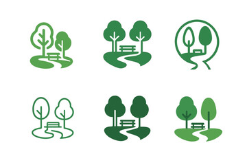 Park Logo Variations. Park. Icon set. Set Logo of park: relaxation and greenery emblem. harmonious logo variations of the same emblematic concept, each with