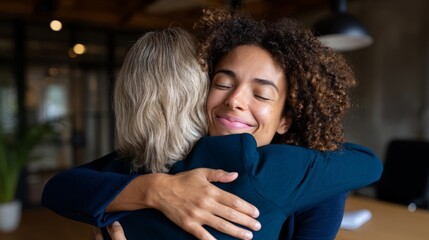 Woman hugging man in office