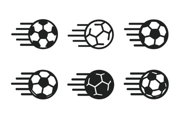 Dynamic Soccer Ball Logos. soccer ball in motion. Icon set. Set Logo of soccer ball in motion: kicked ball trajectory. harmonious logo variations of the same