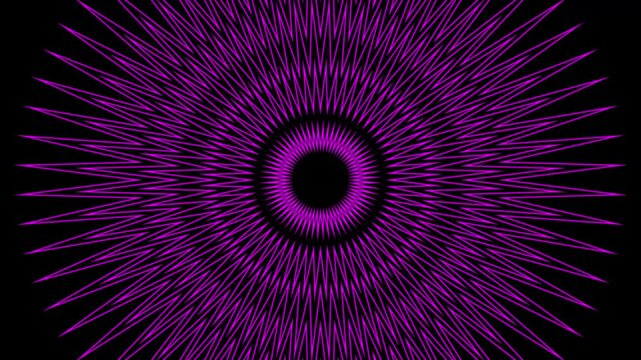 Futuristic 4K abstract animation of a glowing magenta star or sunburst expanding outwards from the center, creating a radial radio wave. Ideal for tech, broadcast, or energetic backdrops.
