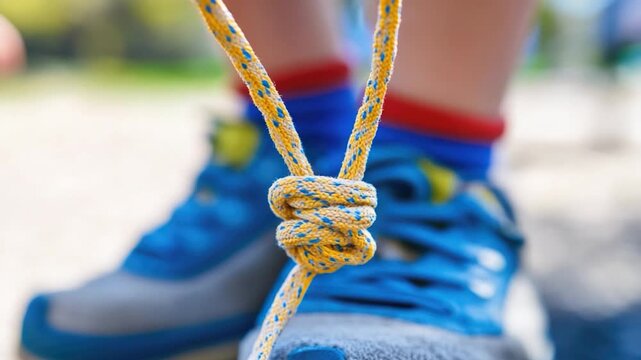 Video A person ties a rope, hands working together with focus