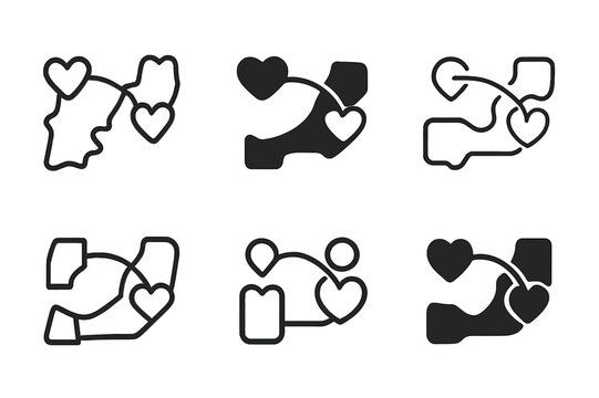 Long-Distance Logo Set. Long-Distance Relationships and Communication. Icon set. Set Logo of Long-Distance Relationships and Communication: two locations