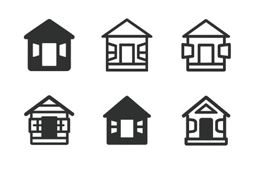 Fototapeta premium Playhouse Logo Variations. Outdoor playhouse. Icon set. Set Logo of outdoor playhouse: cabin with open windows. harmonious logo variations of the