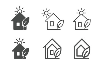 Eco Architecture Logos. Eco architecture. Icon set. Set Logo of Eco architecture: Tree-integrated house. harmonious logo variations of the same emblematic