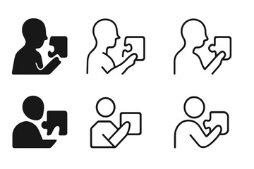 Obraz premium Active Learning Logos. Active learning. Icon set. Set Logo of active learning: learner solving puzzle. harmonious logo variations of the same emblematic