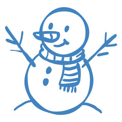 Cute snowman line art doodle cheerful winter character illustration for cozy christmas clipart collections