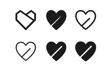 Heart Boundary Icons. Healthy boundaries in love. Icon set. Set Logo of healthy boundaries in love: heart divided by gentle geometric line. harmonious logo