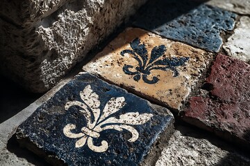 Traditional stone tile with flower carving high resolution picture