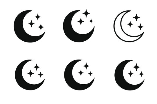 Cosmic Logo Variations. cosmic view. Icon set. Set Logo of cosmic view: crescent moon and stars. harmonious logo variations of the same emblematic concept,
