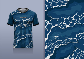 T-shirt mockup abstract texture grunge water sport jersey design for football, soccer, racing, esports, running, white blue color © Nimpuna O