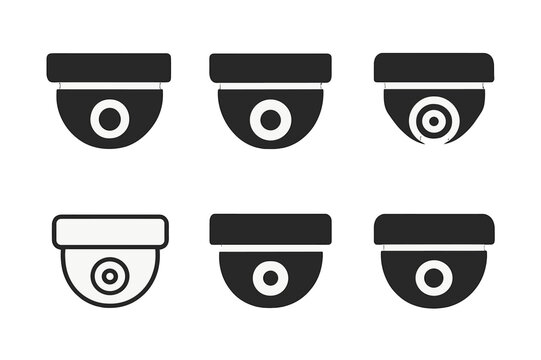 Security Camera Logos. Security camera. Icon set. Set Logo of security camera: dome camera. harmonious logo variations of the same emblematic concept, each