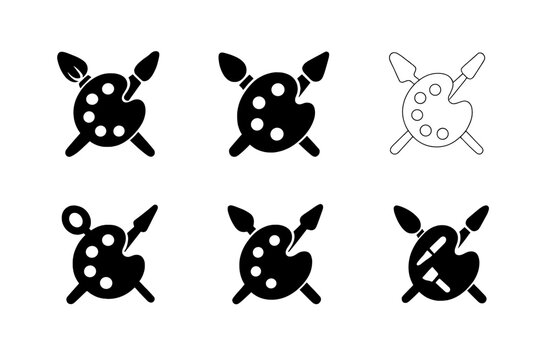 Artistic Mastery Logos. Mastering a craft or artistic skill. Icon set. Set Logo of artistic mastery: artisan tools and palette. harmonious logo variations of