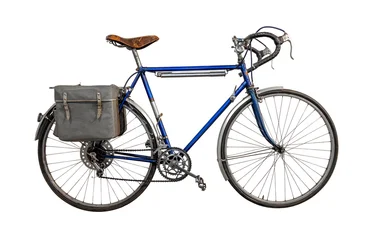 Fototapete Rund Fahrrad An old bicycle with luggage, isolated on white background  © milkovasa