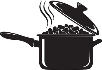 Cooking pot with steaming food illustration