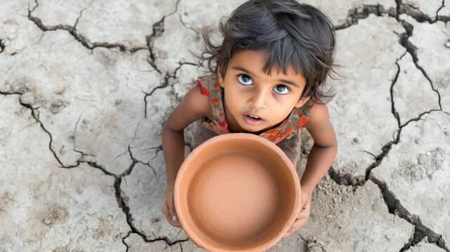 Video A young girl holds a clay bowl in her hands, creative and playful
